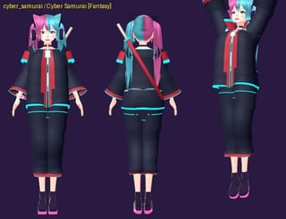 Cyber Samurai - front, back and jump pose