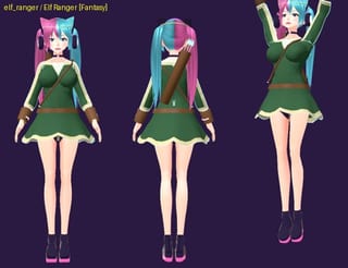 Elf Ranger - front, back and jump pose