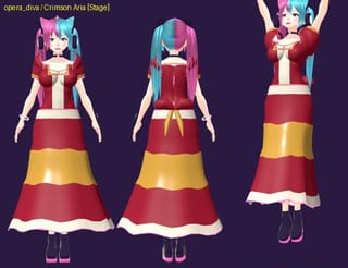 Crimson Aria - front, back and jump pose