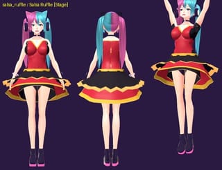 Salsa Ruffle - front, back and jump pose