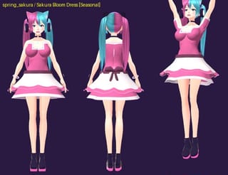 Sakura Bloom Dress - front, back and jump pose